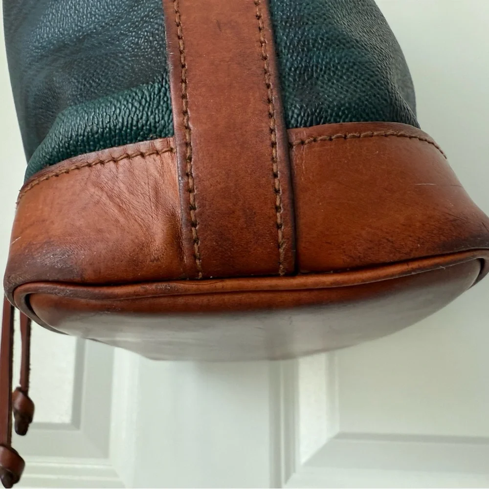 Vintage Polo RALPH LAUREN Green Tartan Plaid Leather Drawstring Bucket Bag 90s - Picture 7 of 16
